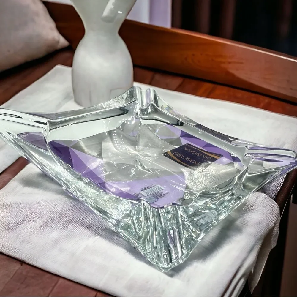 Deluxe Clear Glass Ashtray l Square 4x4 l NIB
